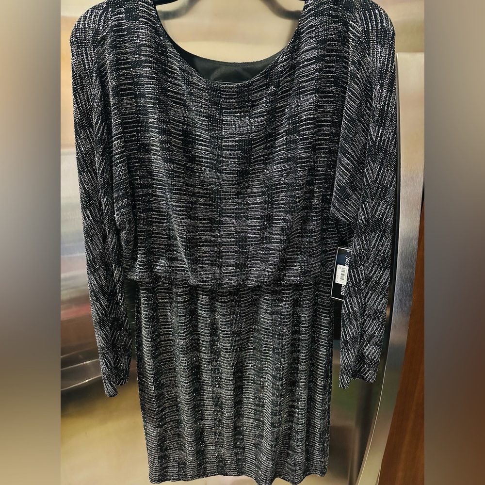 Jessica Howard Charcoal and Metallic Midi Dress
